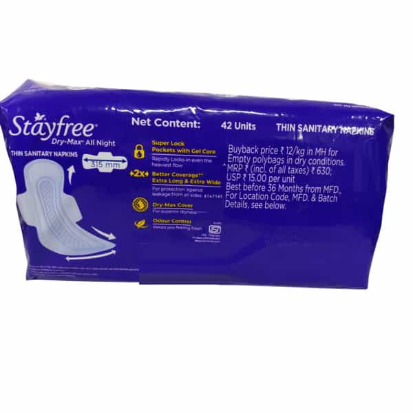 Stayfree Dry Max Xxl | 42 Pads | All Night Xxl Dry Cover Sanitary Pads For Women