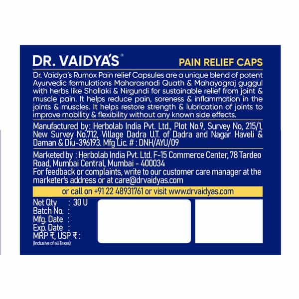 Dr. Vaidya's Pain Relief Capsules Ayurvedic Medicine For Joint 30 Capsules