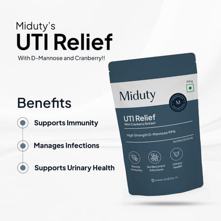 Miduty Uti Relief- D-Mannose-Cranberry Extract-Uti-Infection Support - Immunity-16x Effective -210g
