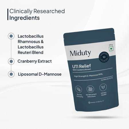 Miduty Uti Relief- D-Mannose-Cranberry Extract-Uti-Infection Support - Immunity-16x Effective -210g