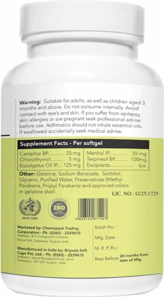 Briyo Breatheease With Natural Oils - For Trouble-Free Breathing During Common Cold - 45 Softgels