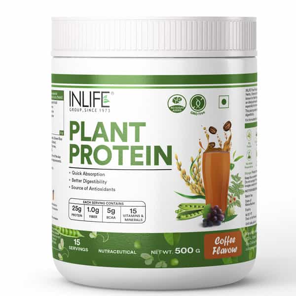 Inlife Plant Protein Powder - Pea | Quinoa & Brown Rice - 25G Protein (Coffee | 500G)
