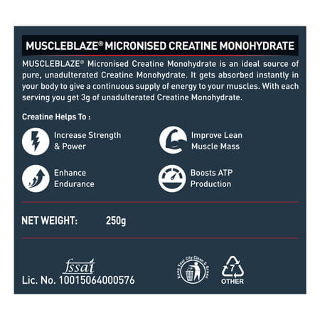 Muscleblaze Micronized Creatine Monohydrate Powder| Unflavoured (250g) With Shaker