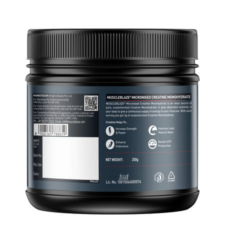 Muscleblaze Micronized Creatine Monohydrate Powder| Unflavoured (250g) With Shaker