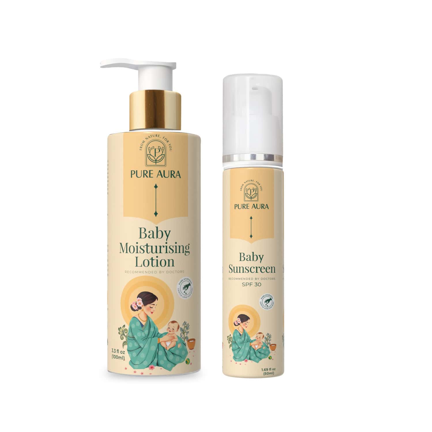 Pure Aura Babys Sunshine Shield Duo | Ayurvedic Baby Sunscreen Spf 30 & Baby Lotion