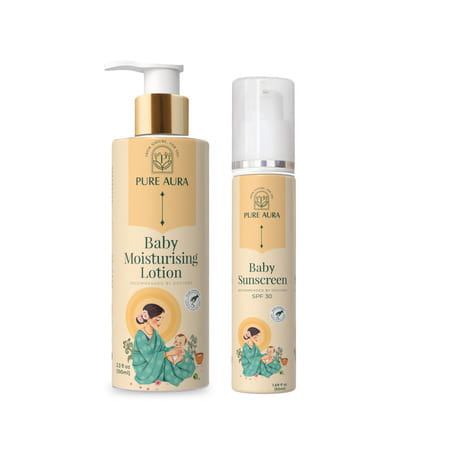 Pure Aura Babys Sunshine Shield Duo | Ayurvedic Baby Sunscreen Spf 30 & Baby Lotion