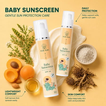 Pure Aura Babys Sunshine Shield Duo | Ayurvedic Baby Sunscreen Spf 30 & Baby Lotion