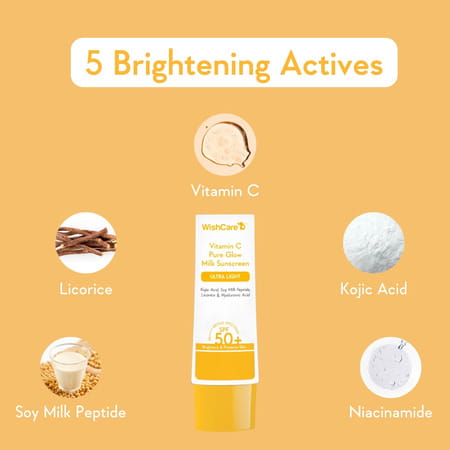 Wishcare Vitamin C Pure Glow Face Sunscreen Spf 50 Pa++++ -Broad Spectum Ultra Light & No White Cast