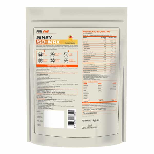 Fuel One Whey Iso-Max | 100% Pure Whey Protein Isolate (Mango | 2 Kg / 2.2 Lb)