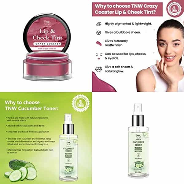 Tnw The Natural Wash Lip & Skin Care Combo With Crazy Coaster Lip & Cheek Tint And Cucumber Toner