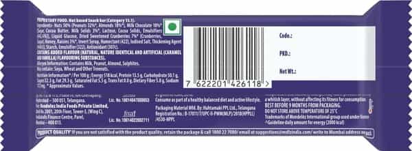 Cadbury Bournvita Fuse Fit Chocolate Bar With Cranberries & Nuts 40G