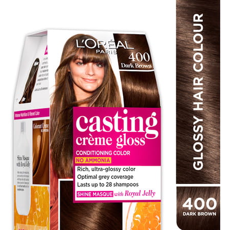 L'Oreal Paris Casting Creme Gloss 400 Dark Brown (87.5g + 72ml) Hair Color Box Of 159.5 G