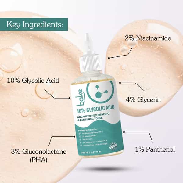 Bake 10% Glycolic Acid Resurfacing Toner For Smooth | Bright & Even Skin Tone-200Ml