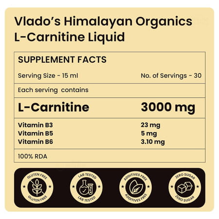 Vlado'S Himalayan Organics L Carnitine Liquid 3000mg I For Men & Women I Strawberry Flavor - 450 Ml