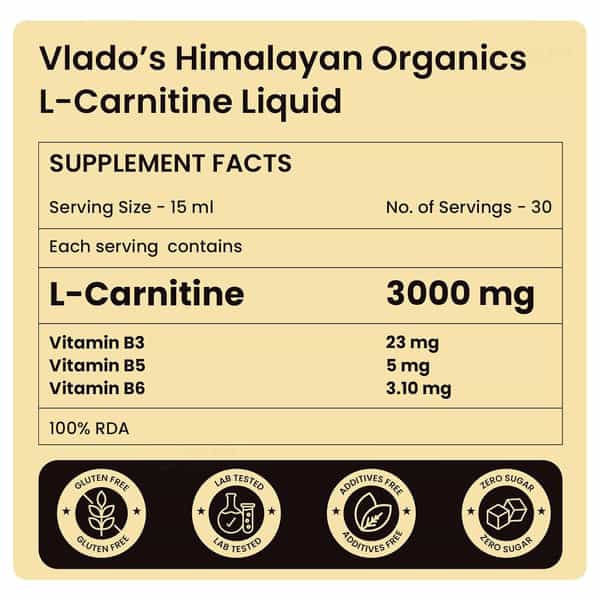 Vlado's Himalayan Organics L Carnitine Liquid 3000Mg I For Men & Women I Strawberry Flavor - 450 Ml