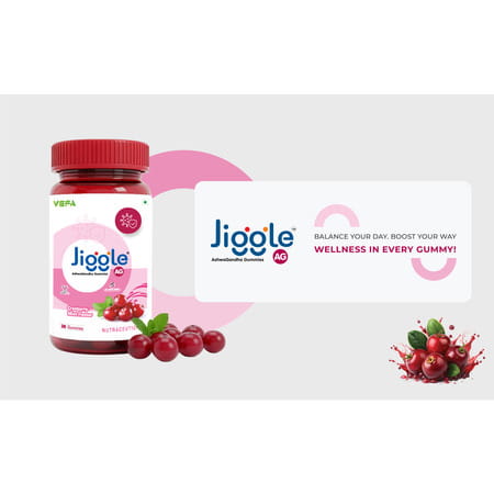 Jiggle Ag Ashwagandha Gummies I Stress Relief Adoptogen Ashwagandha|Cranberry-Mint Flavour I 30 N