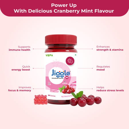Jiggle Ag Ashwagandha Gummies I Stress Relief Adoptogen Ashwagandha|Cranberry-Mint Flavour I 30 N