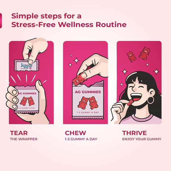Jiggle Ag Ashwagandha Gummies I Stress Relief Adoptogen Ashwagandha|Cranberry-Mint Flavour I 30 N