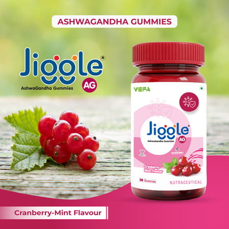 Jiggle Ag Ashwagandha Gummies I Stress Relief Adoptogen Ashwagandha|Cranberry-Mint Flavour I 30 N