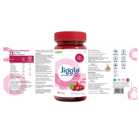 Jiggle Ag Ashwagandha Gummies I Stress Relief Adoptogen Ashwagandha|Cranberry-Mint Flavour I 30 N