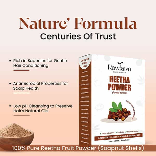 Raw Tatva Reetha Powder For Hair Cleansing| Scalp Purification & Natural Shine | 100G