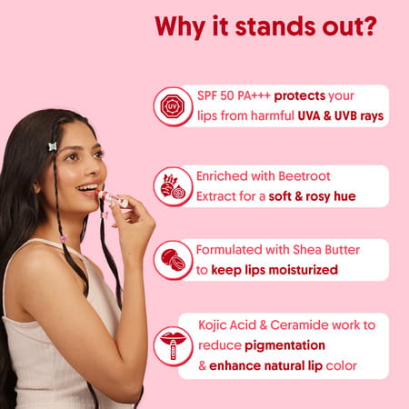Aravi Organic Beetroot Tinted Lip Balm With Spf 50 Pa+++ | 5 Gm