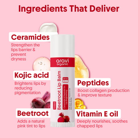 Aravi Organic Beetroot Tinted Lip Balm With Spf 50 Pa+++ | 5 Gm