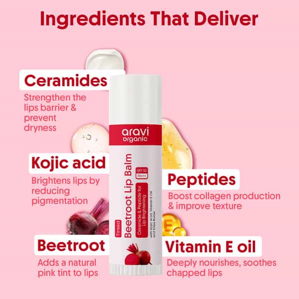 Aravi Organic Beetroot Tinted Lip Balm With Spf 50 Pa+++ | 5 Gm