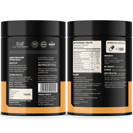 Myfitfuel L-Carnitine L-Tartrate (1500mg) 240 Capsules| Fat Loss | Weight Management