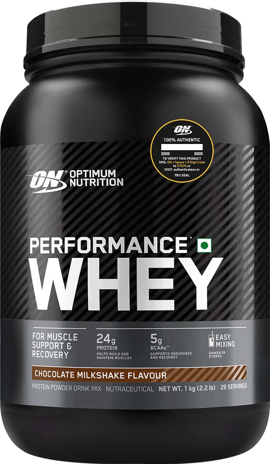 Optimum Nutrition (on) Performance Whey | Chocolate Milkshake Flavour | Powder | Jar | 1 Kg