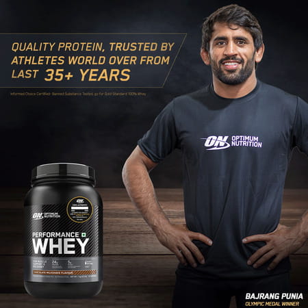 Optimum Nutrition (On) Performance Whey | Chocolate Milkshake Flavour | Powder | Jar | 1 Kg