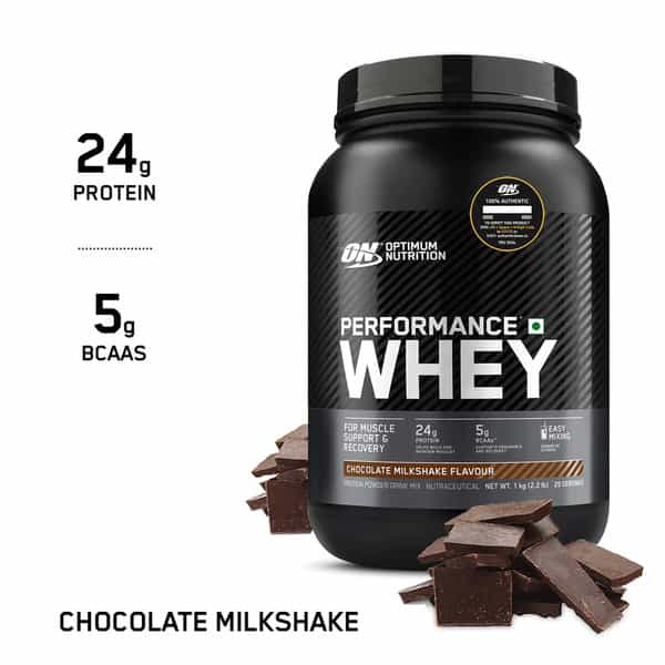 Optimum Nutrition (On) Performance Whey | Chocolate Milkshake Flavour | Powder | Jar | 1 Kg