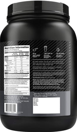 Optimum Nutrition (On) Performance Whey | Chocolate Milkshake Flavour | Powder | Jar | 1 Kg