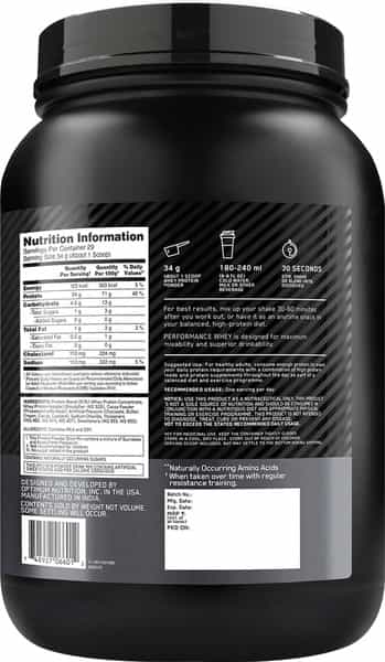 Optimum Nutrition (On) Performance Whey | Chocolate Milkshake Flavour | Powder | Jar | 1 Kg