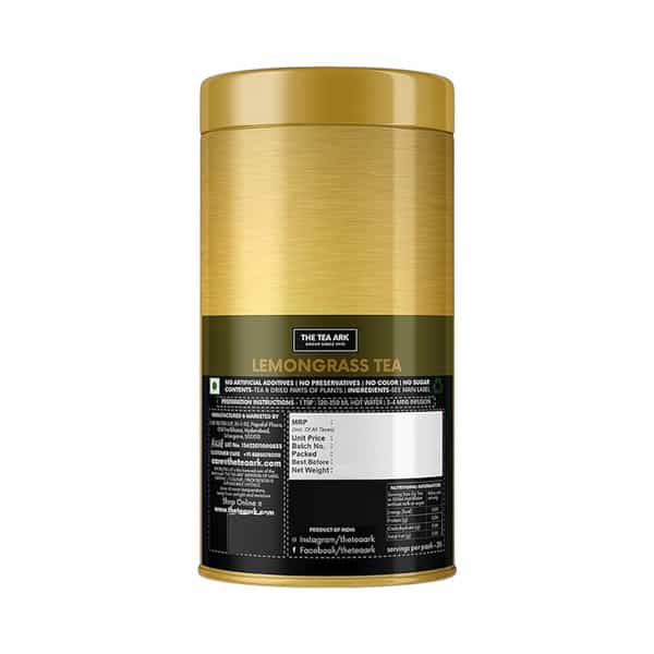 The Tea Ark Lemongrass Tea Leaves (50G) Tin Pack |Caffeine Free Whole Leaf Blend (25 Servings)