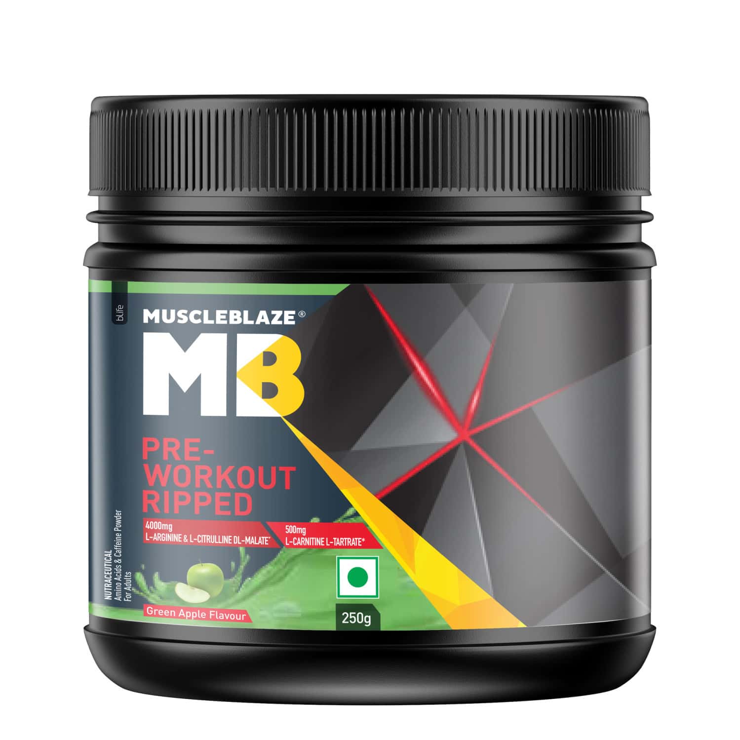 Muscleblaze Pre Workout Ripped (green Apple | 27 Servings | 250g) | 4000mg Citrulline