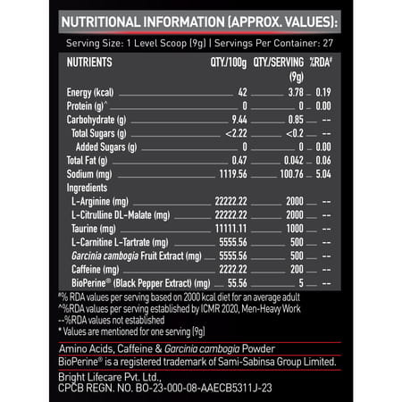 Muscleblaze Pre Workout Ripped (Green Apple | 27 Servings | 250G) | 4000Mg Citrulline