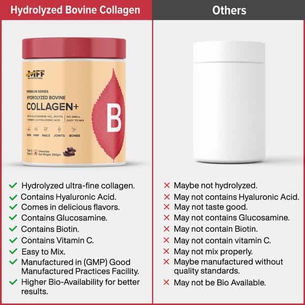 Myfitfuel Hydrolyzed Bovine Collagen + Glucosamine, Hyaluronic, Biotin, Vitamin C (250G, Chocolate)