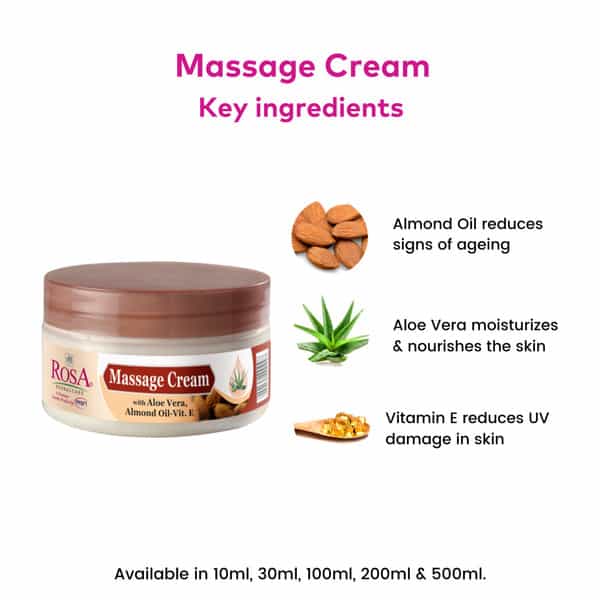 Rosa Massage Cream With Aloevera,Almond & Vitamin - E I Moisturizing ,Reduce Dryness I Pack 2*100Ml