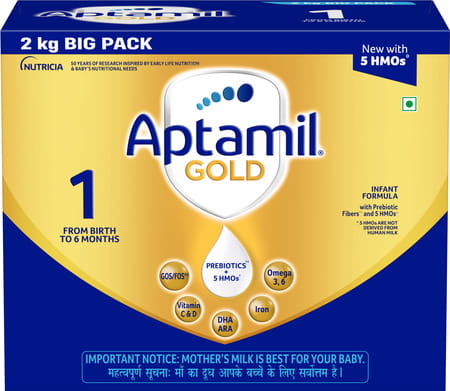 Aptamil Gold Infant Formula Milk Powder For Babies Stage 1 (Upto 6 Months) With 5 Hmos & Dha Box 2kg