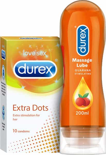 Durex Extra Dotted Condoms For Men - 10 Count With Durex Lubricant Gel For Men & Women - 200Ml