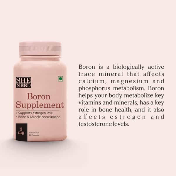 Sheneed Boron Supplement(3 Mg)-Better Muscle Coordination & Maintain Estrogen Level-60 Capsule