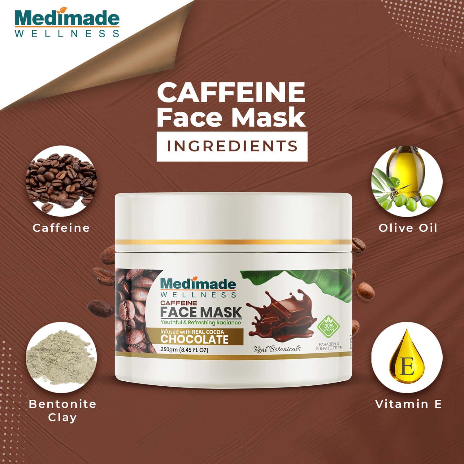 Buy MEDIMADE CAFFEINE FACE MASK 250 GM X 2 ( PACK OF 2 ) Online & Get