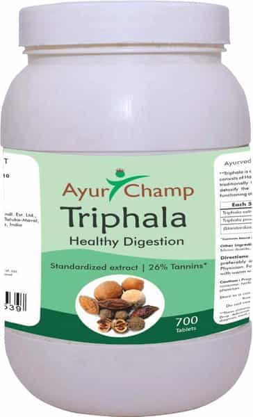 Ayur Champ - Pack Of 4 -Triphala Tablets Healthy Digestion 500Mg - 700 Tablets Value Pack
