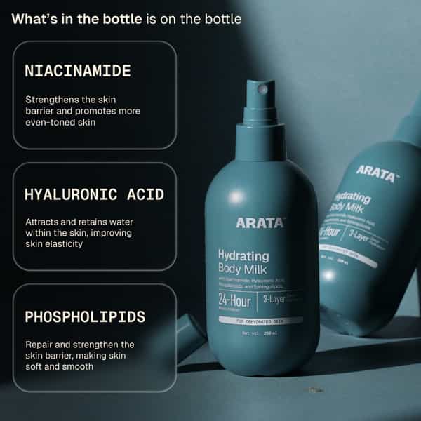 Arata Niacinamide Hydrating Body Milk | Evens Skin Tone | Lightweight| Spray | 250 Ml