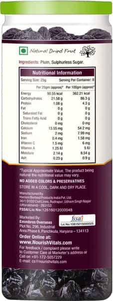 Nourishvitals Plum Dried Fruit (Dehydrated Fruits) - 200Gm