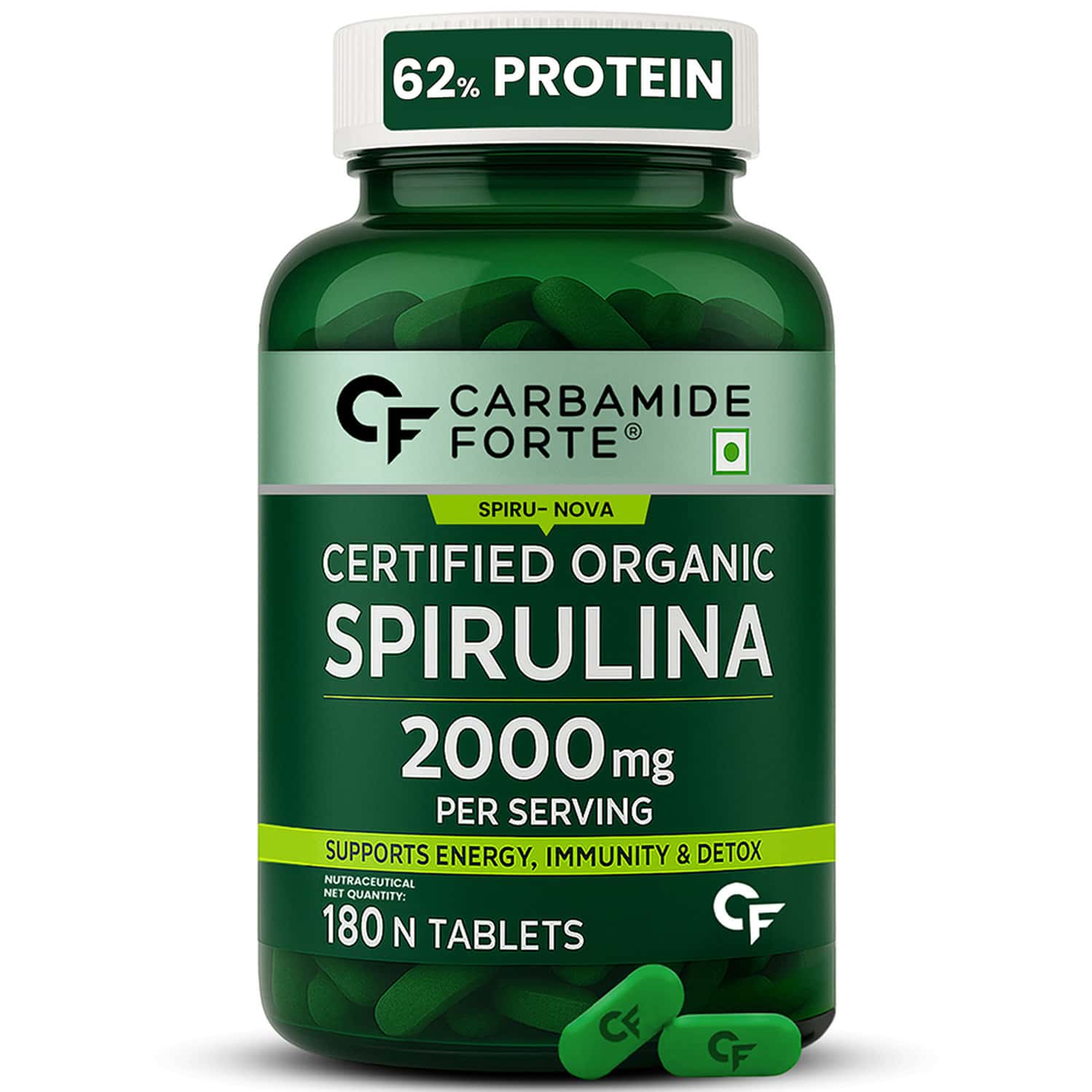 Carbamide Forte 100% Organic Spirulina Tablets 2000mg Per Serving - 180 Tablets