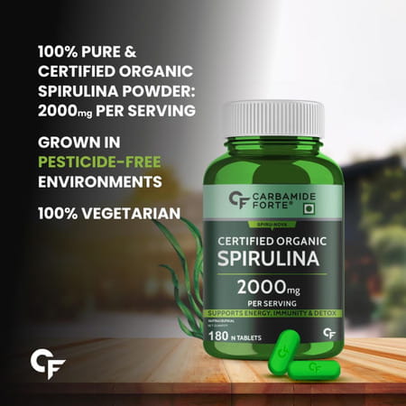Carbamide Forte 100% Organic Spirulina Tablets 2000mg Per Serving - 180 Tablets