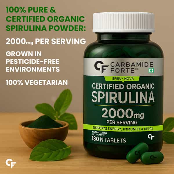 Carbamide Forte 100% Organic Spirulina Tablets 2000Mg Per Serving - 180 Tablets