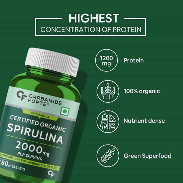 Carbamide Forte 100% Organic Spirulina Tablets 2000Mg Per Serving - 180 Tablets